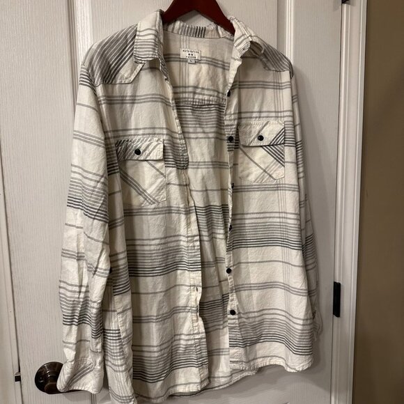 Matchstick | Argus White Plaid Flannel LS Button Up Roll Tab Hem Shirt Womens L - Picture 3 of 9
